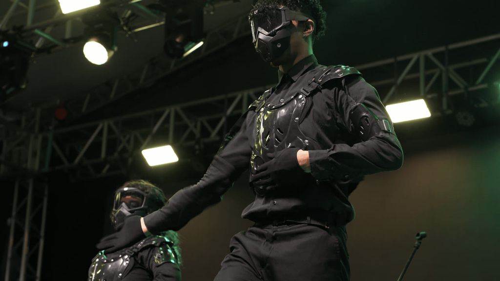 Artistas com figurinos de palco